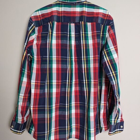 Chaps Easy Care Stretch Multicolor Plaid Long Sleeve Button Down Large Red Blue - Picture 7 of 8